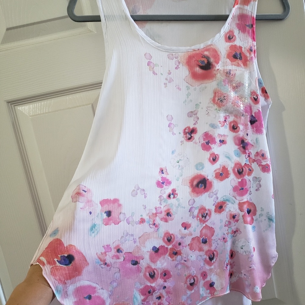 White floral size M tank top /sequins pocket